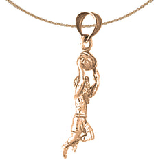 3D-Anhänger mit Basketballspieler aus 10-karätigem, 14-karätigem oder 18-karätigem Gold