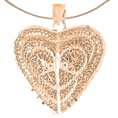 Colgante de corazón de filigrana 3D de oro de 10 quilates, 14 quilates o 18 quilates