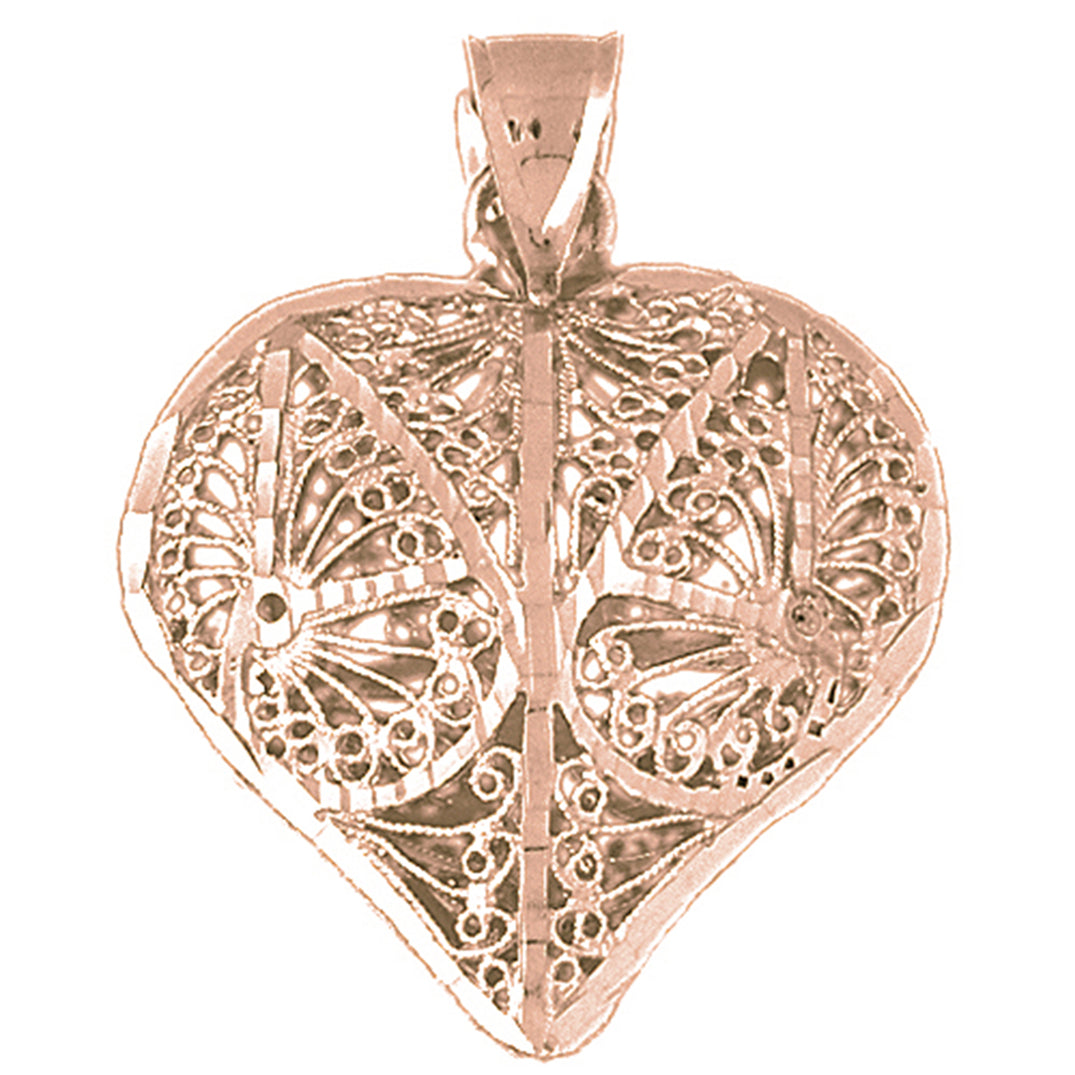 10K, 14K or 18K Gold 3D Filigree Heart Pendant