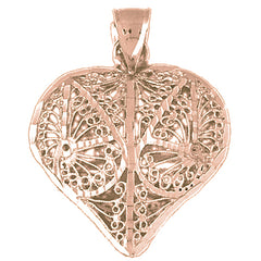 10K, 14K or 18K Gold 3D Filigree Heart Pendant