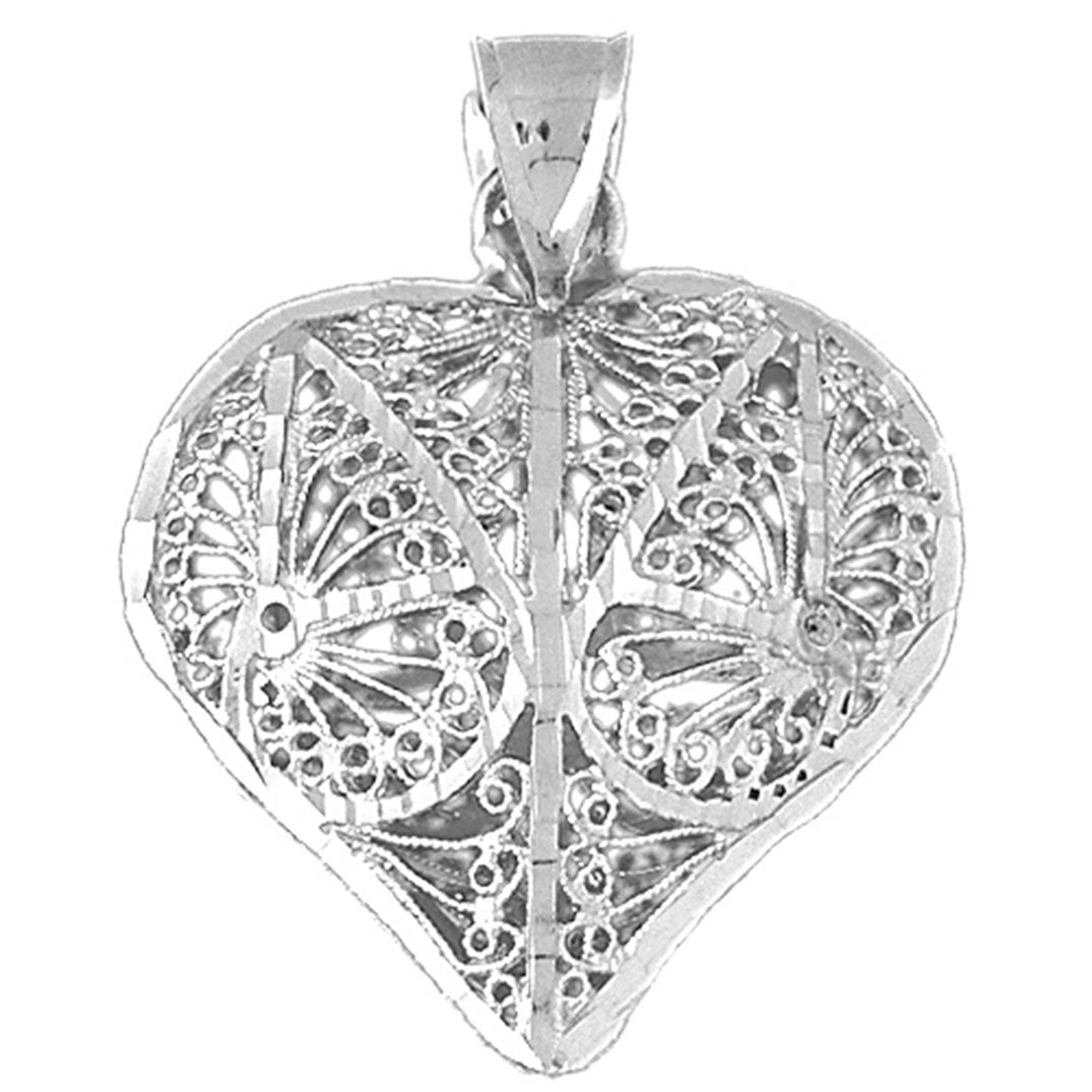 10K, 14K or 18K Gold 3D Filigree Heart Pendant