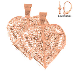 14K or 18K Gold 3D Filigree Heart Earrings