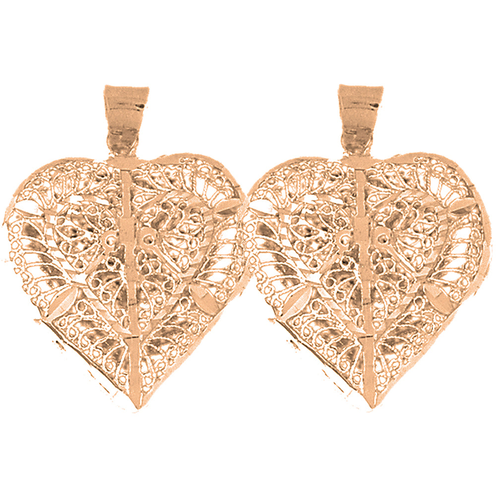 14K or 18K Gold 34mm 3D Filigree Heart Earrings