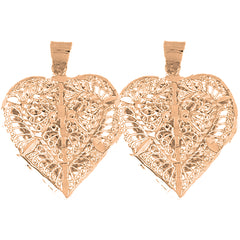 14K or 18K Gold 34mm 3D Filigree Heart Earrings