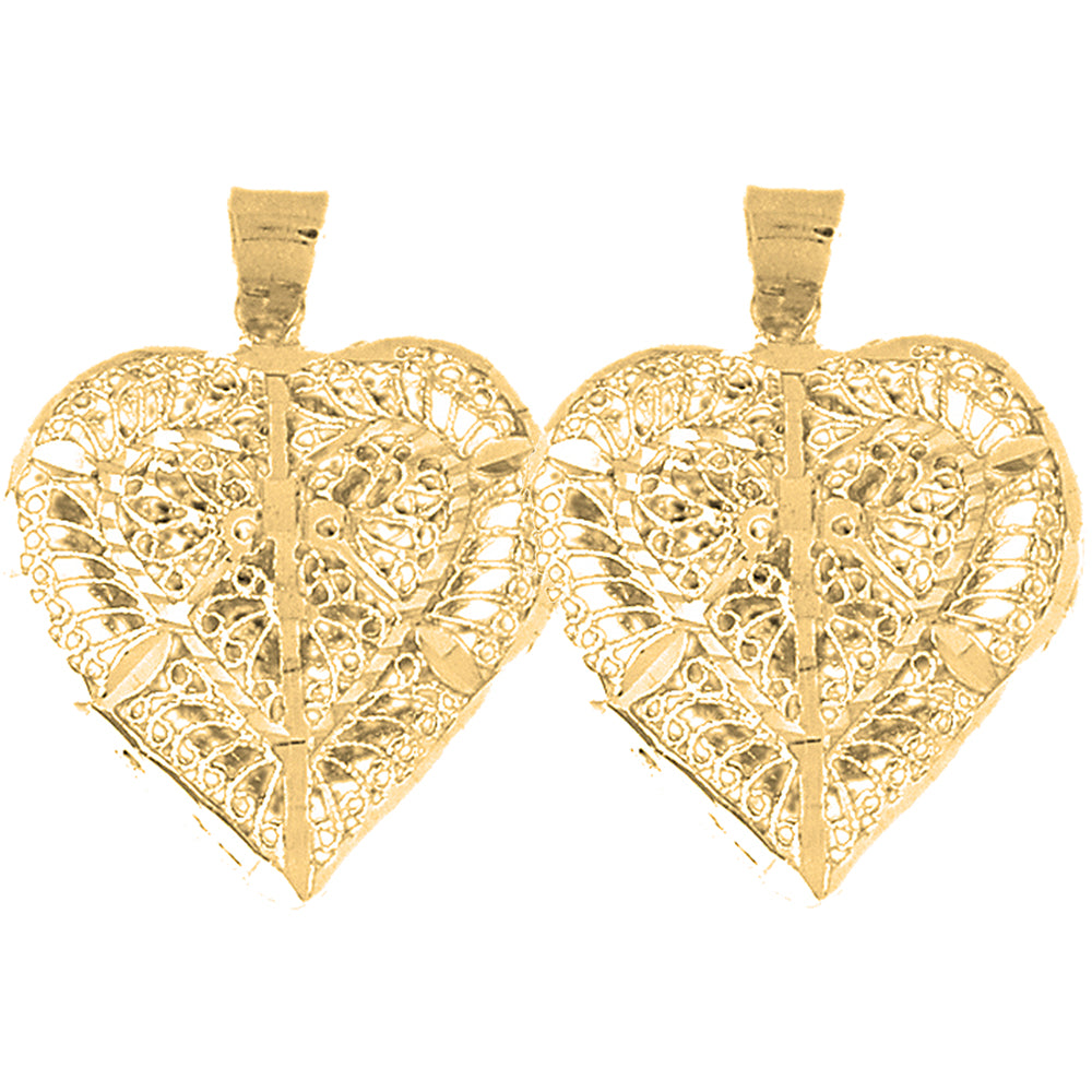 14K or 18K Gold 34mm 3D Filigree Heart Earrings