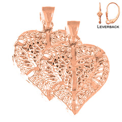 14K or 18K Gold 3D Filigree Heart Earrings