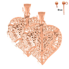 14K or 18K Gold 3D Filigree Heart Earrings