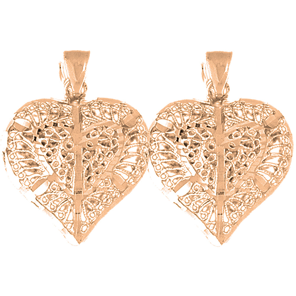 14K or 18K Gold 31mm 3D Filigree Heart Earrings