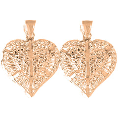 14K or 18K Gold 31mm 3D Filigree Heart Earrings