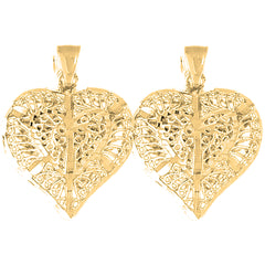 14K or 18K Gold 31mm 3D Filigree Heart Earrings