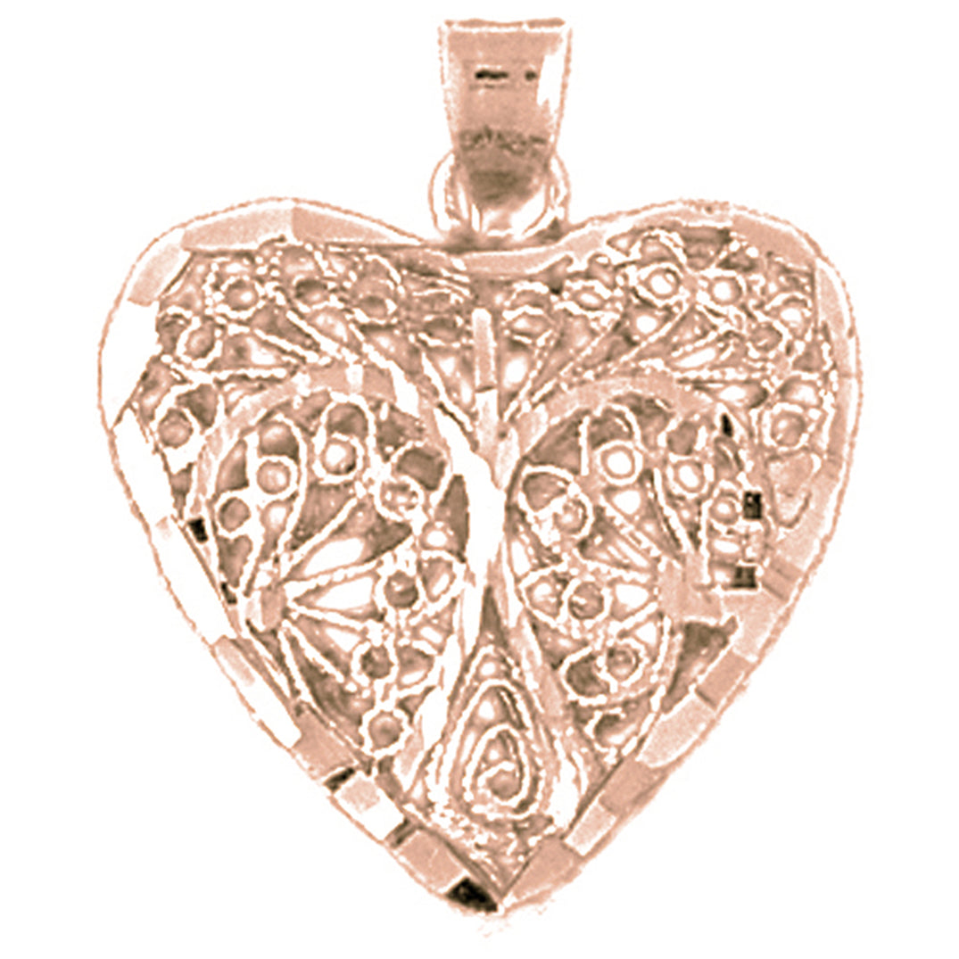 10K, 14K or 18K Gold 3D Filigree Heart Pendant