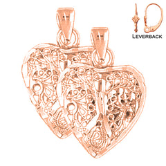 14K or 18K Gold 3D Filigree Heart Earrings