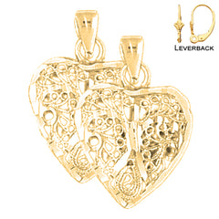14K or 18K Gold 3D Filigree Heart Earrings