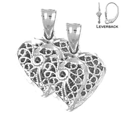 14K or 18K Gold 3D Filigree Heart Earrings