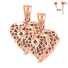 14K or 18K Gold 3D Filigree Heart Earrings