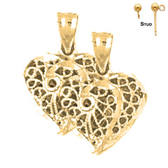 14K or 18K Gold 3D Filigree Heart Earrings