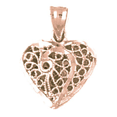 14K or 18K Gold 3D Filigree Heart Pendant