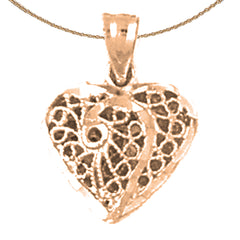 14K oder 18K Gold 3D Filigran Herz Anhänger