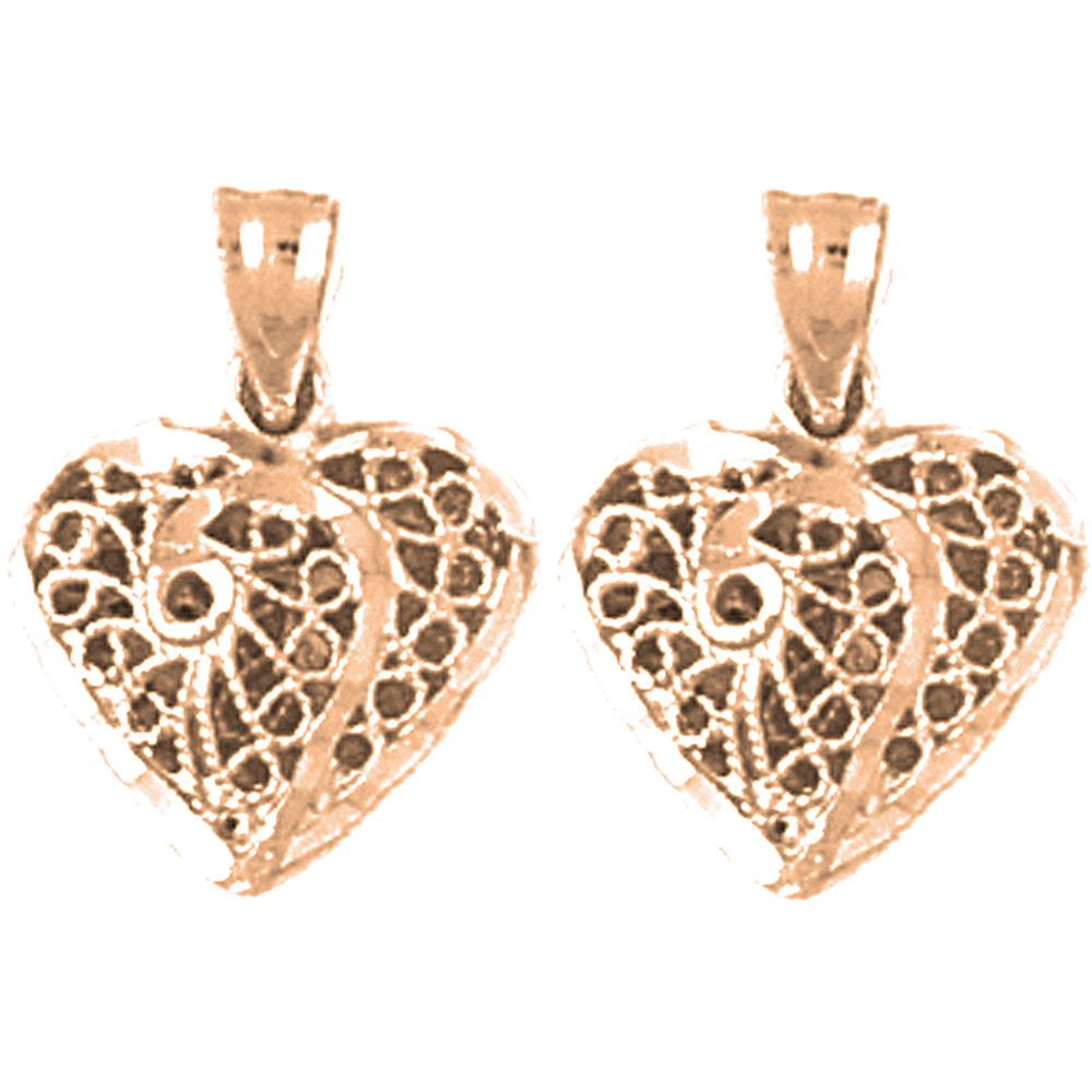 14K or 18K Gold 16mm 3D Filigree Heart Earrings
