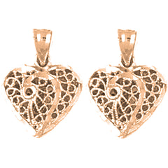 14K or 18K Gold 16mm 3D Filigree Heart Earrings