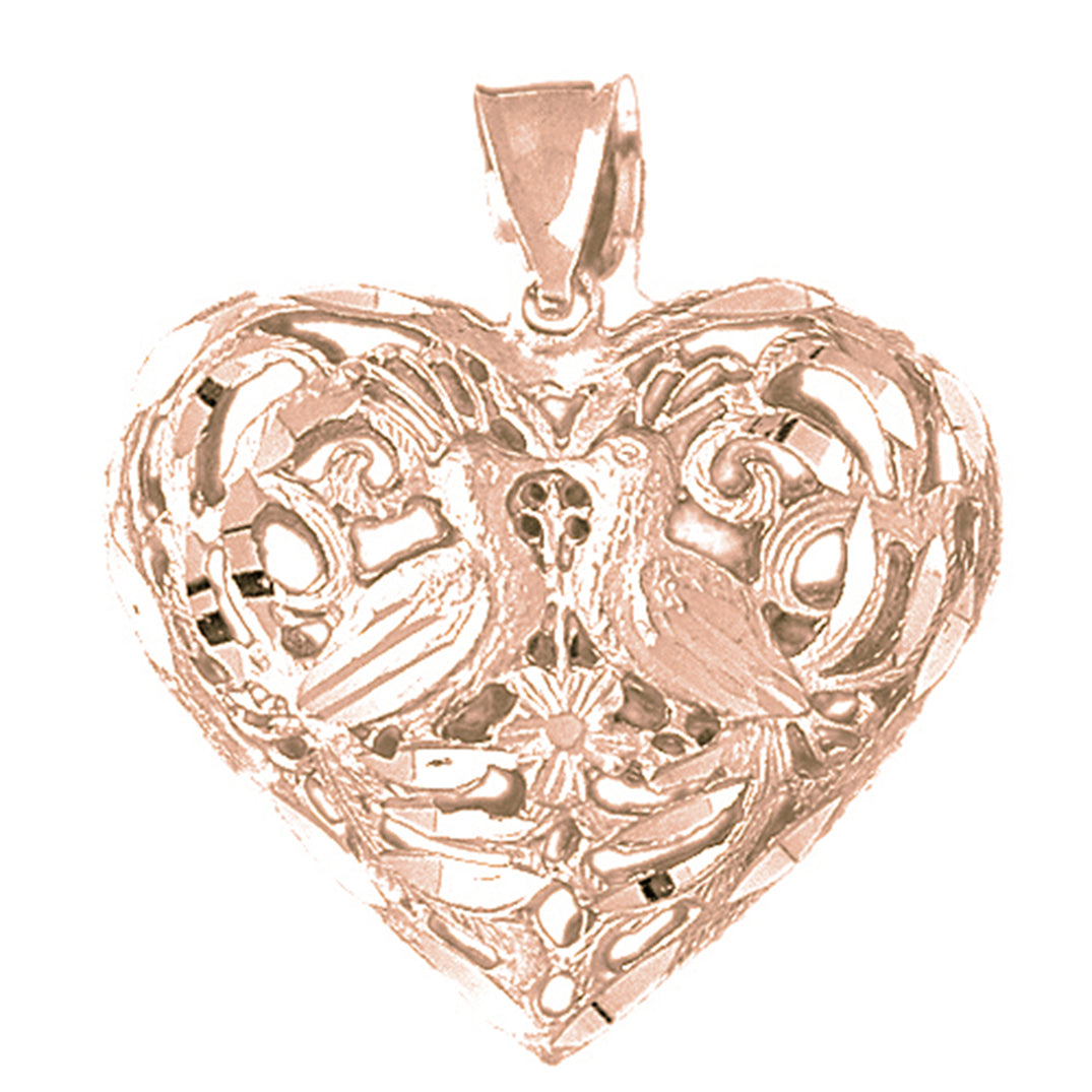 10K, 14K or 18K Gold 3D Filigree Heart Pendant