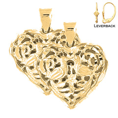 14K or 18K Gold 3D Filigree Heart Earrings