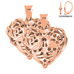 14K or 18K Gold 3D Filigree Heart Earrings