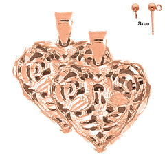 14K or 18K Gold 3D Filigree Heart Earrings