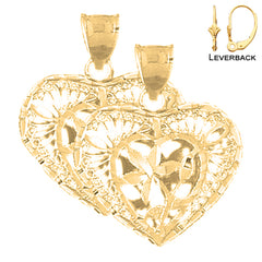 14K or 18K Gold 3D Filigree Heart Earrings