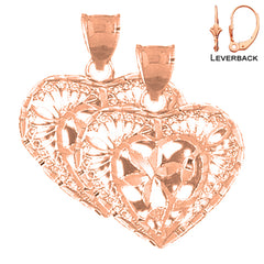 14K or 18K Gold 3D Filigree Heart Earrings