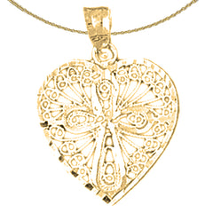 14K or 18K Gold Heart With Cross Pendant