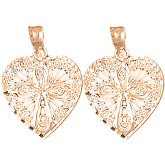 14K or 18K Gold 25mm Heart With Cross Earrings