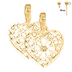 Pendientes de corazón de plata de ley de 16 mm (chapados en oro blanco o amarillo)