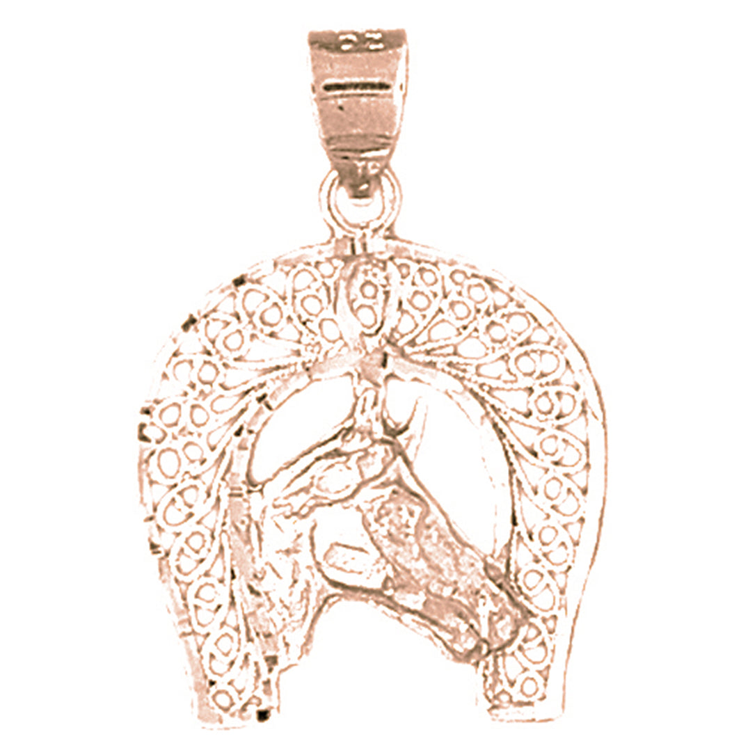 10K, 14K or 18K Gold Horseshoe And Horse Pendant