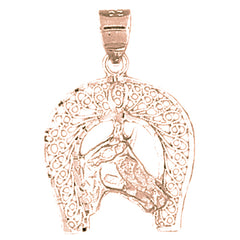 10K, 14K or 18K Gold Horseshoe And Horse Pendant