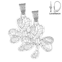 Pendientes de trébol de plata de ley de 26 mm (chapados en oro blanco o amarillo)