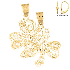 Pendientes de trébol de plata de ley de 26 mm (chapados en oro blanco o amarillo)