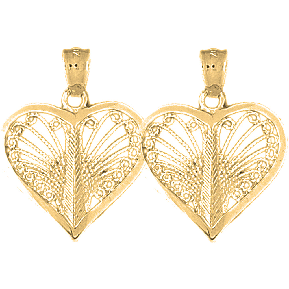 Yellow Gold-plated Silver 25mm Heart Earrings