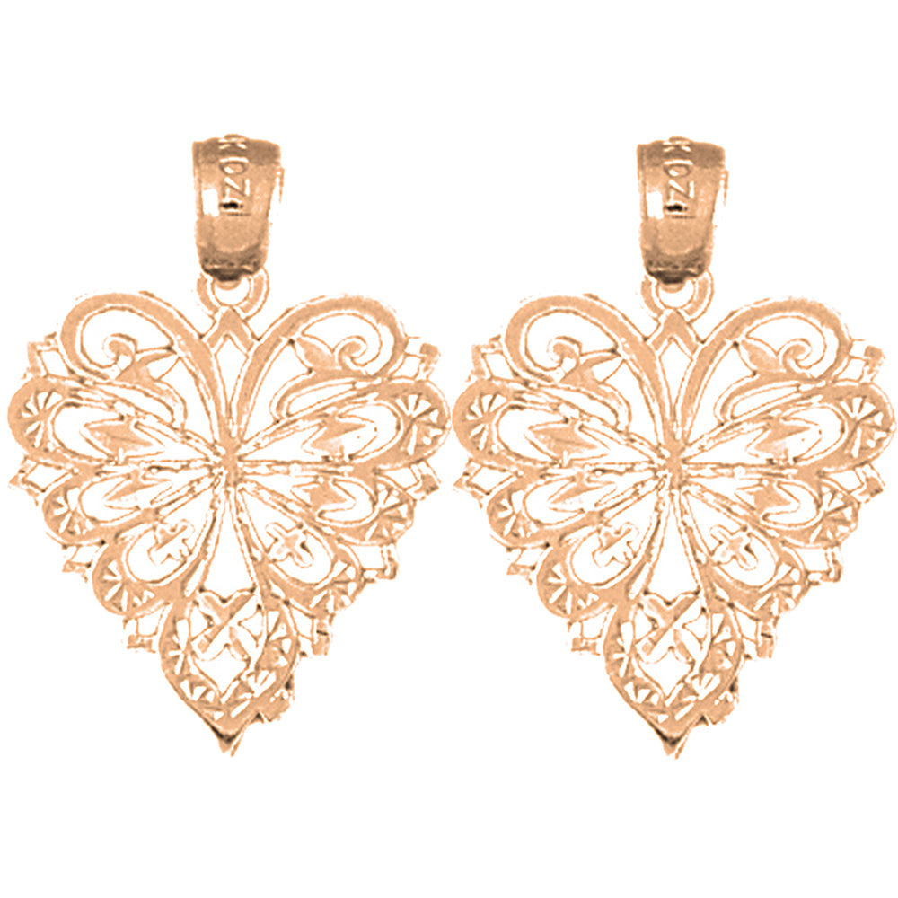 14K or 18K Gold 24mm Heart Earrings
