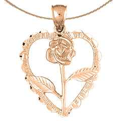10K, 14K or 18K Gold Heart With Rose Pendant