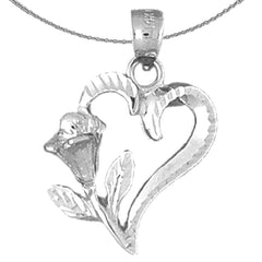 10K, 14K or 18K Gold Heart With Rose Pendant