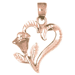 10K, 14K or 18K Gold Heart With Rose Pendant