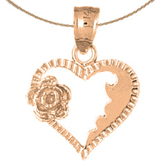 14K oder 18K Gold Herz mit Rosenanhänger
