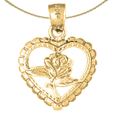 14K oder 18K Gold Herz mit Rosenanhänger