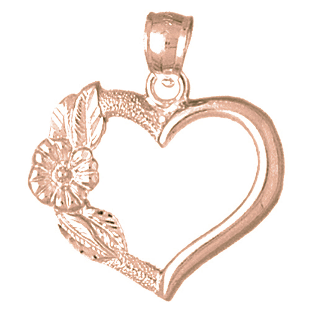 14K or 18K Gold Heart With Rose Pendant