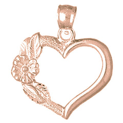 14K or 18K Gold Heart With Rose Pendant