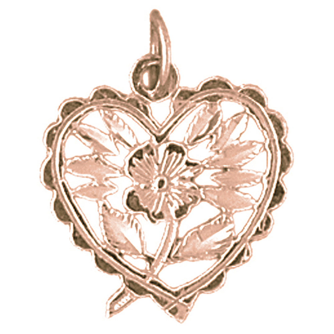 14K or 18K Gold Heart With Rose Pendant