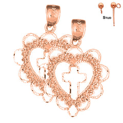 14K or 18K Gold Heart With Cross Earrings