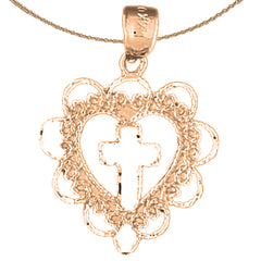14K or 18K Gold Heart With Cross Pendant