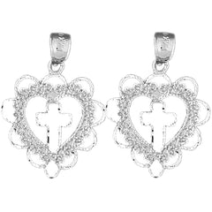 14K or 18K Gold 26mm Heart With Cross Earrings
